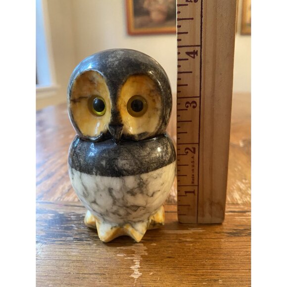 Handcrafted Marble Owl Figurine - 4" Tall - Hand-Painted Eyes - Decorative Colle - Picture 3 of 7